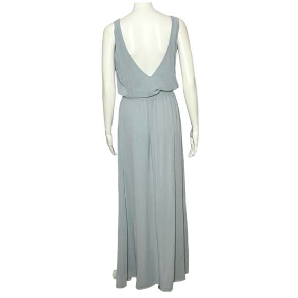Show Me Your Mumu Kendall MaxiDress V Neck Slit Blouson Silver Sage Blue sizeXS - Picture 3 of 9